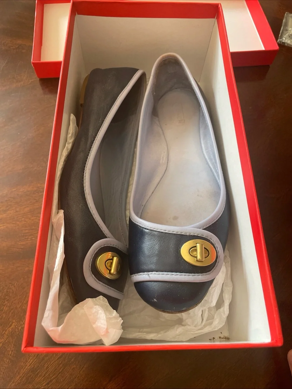 Coach Vintage Vegan Leather Navy Chambray Ballet Flats Size 8.5